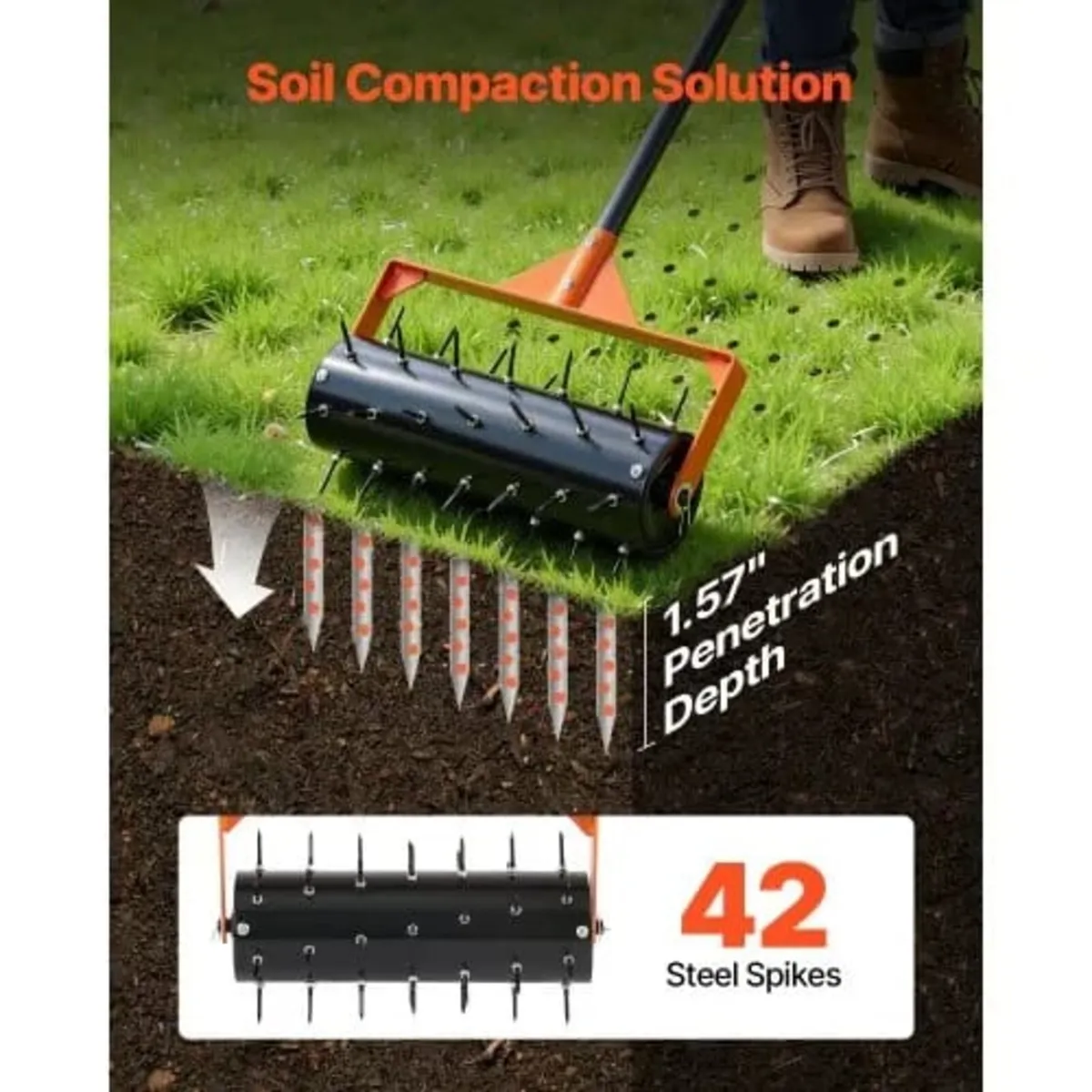 Rolling Lawn Aerator, 15 in Manual Push Aerator Ro - Image 4