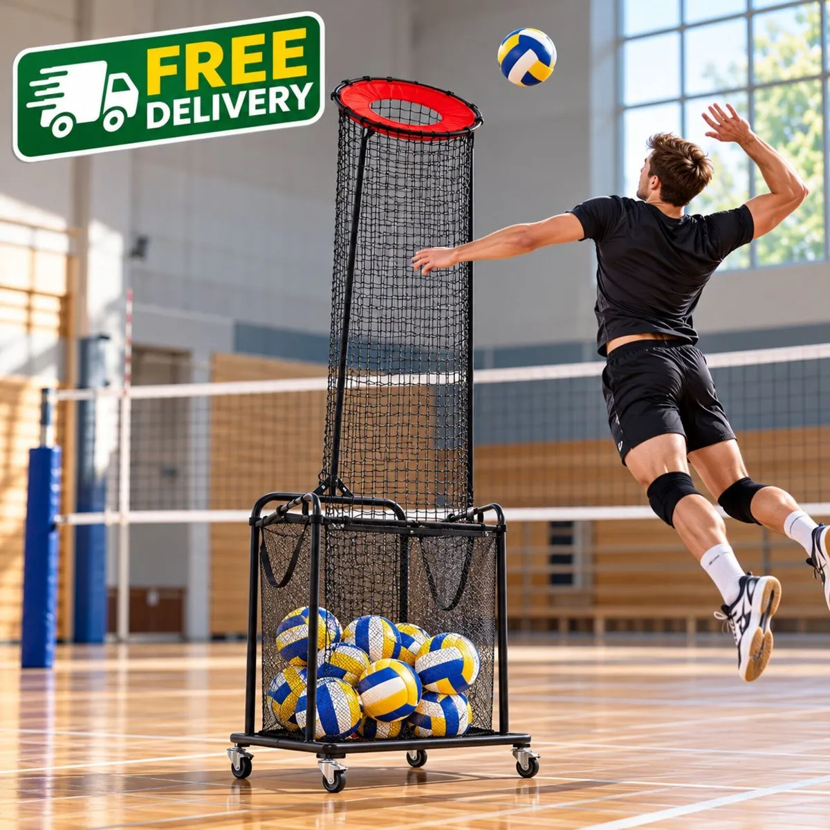 Adjustable Volleyball Training Net with Ball Colle - Image 1