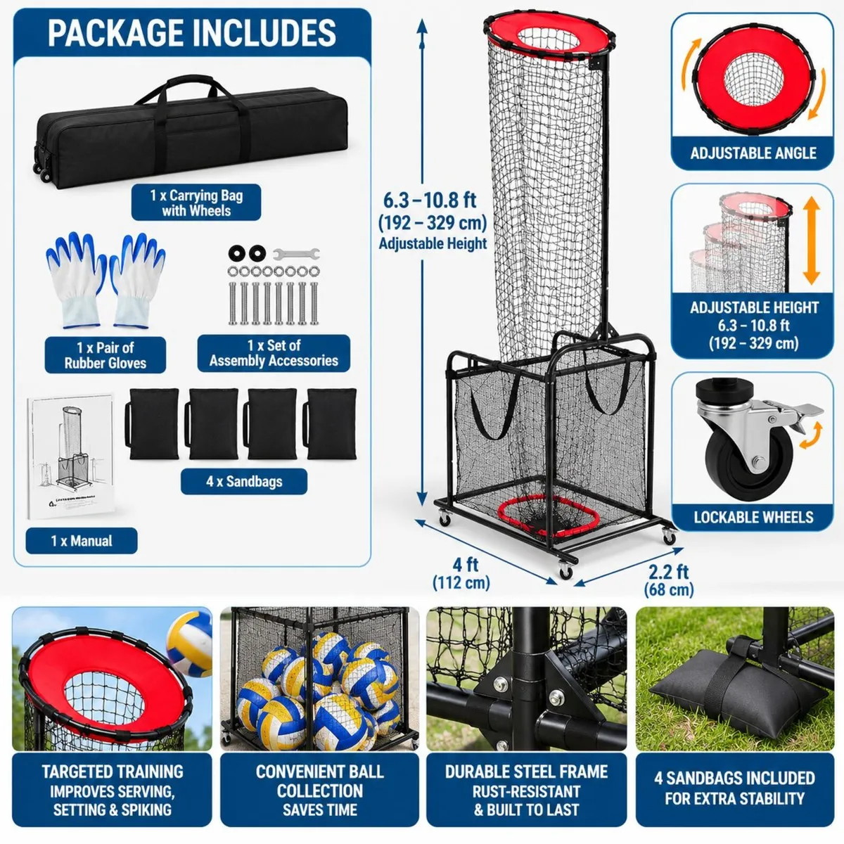 Adjustable Volleyball Training Net with Ball Colle - Image 4