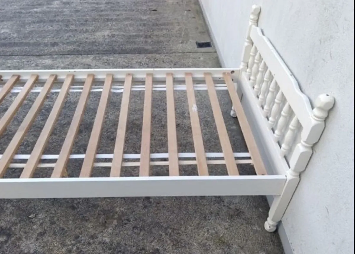 2 x Matching Solid Single Cream/White Wooden Beds - Image 2