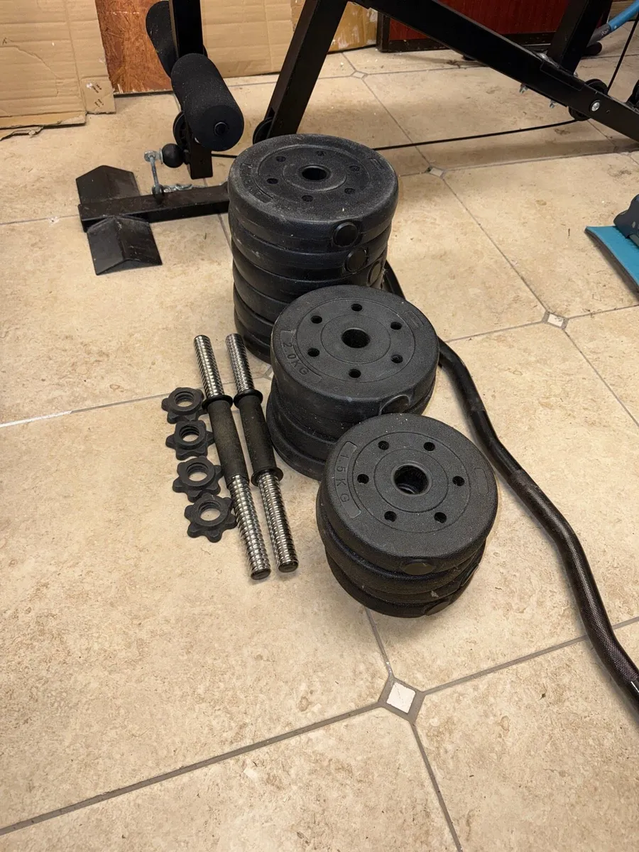 Gym machine and an assortment of weight plates - Image 2