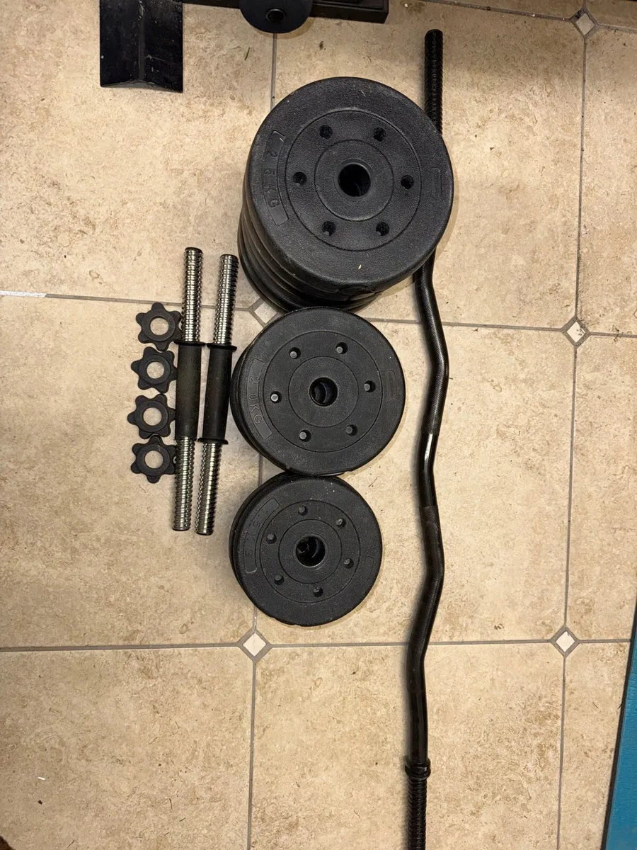 Gym machine and an assortment of weight plates - Image 3