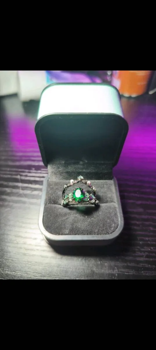 🟢Bridal set engagement ring - Black Gold, Green - Image 3
