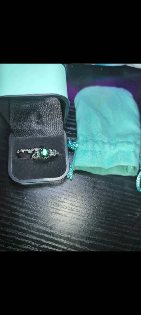 🟢Bridal set engagement ring - Black Gold, Green - Image 4