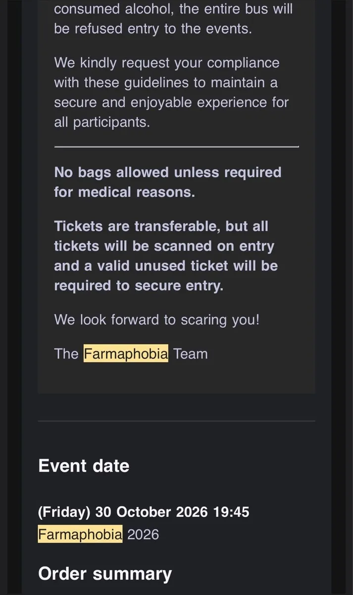 4 farmaphobia tickets for 30th October