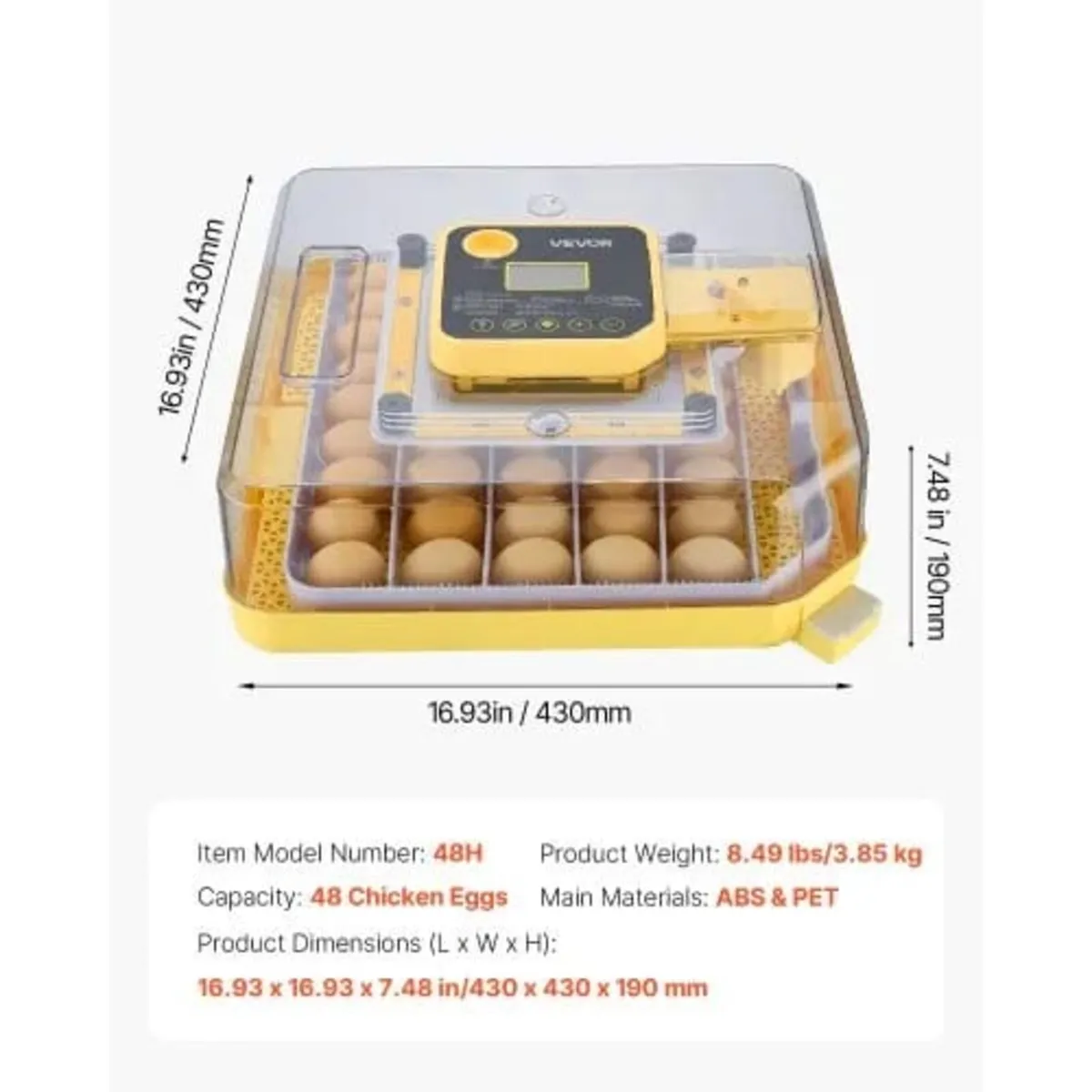 48 Egg Incubator, Automatic Egg Turner with LED Ca - Image 3