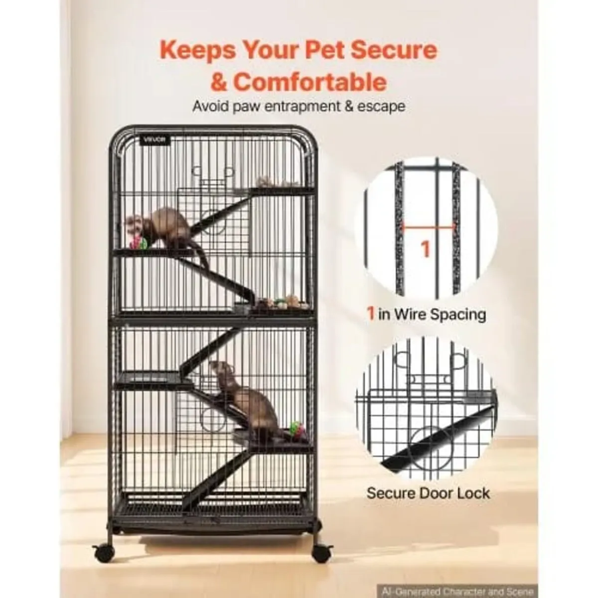 Metal Small Animal Cage 133 cm 6-Tier Rolling Ferr - Image 2