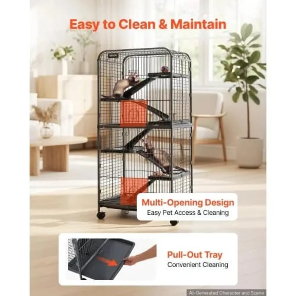 Metal Small Animal Cage 133 cm 6-Tier Rolling Ferr - Image 3