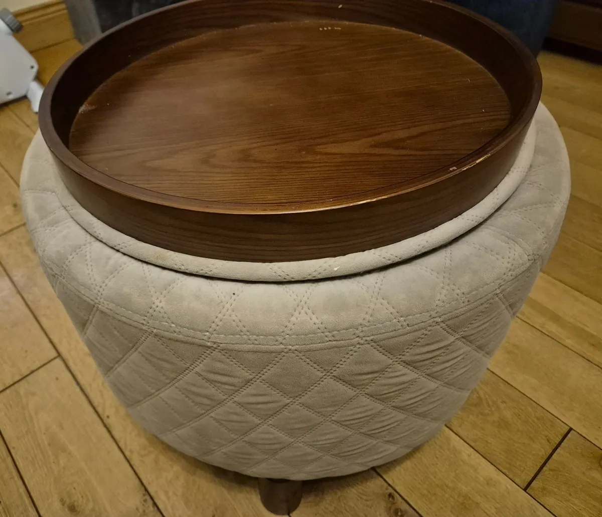 Grey footstool with tray - Image 2