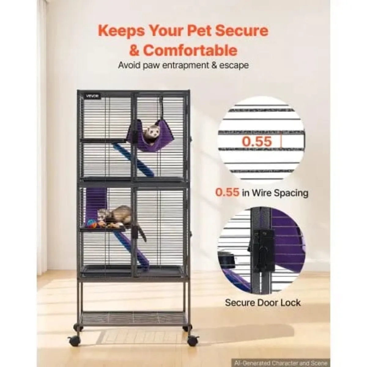 Metal Small Animal Cage 138 cm 4-Tier Rolling Ferr - Image 3