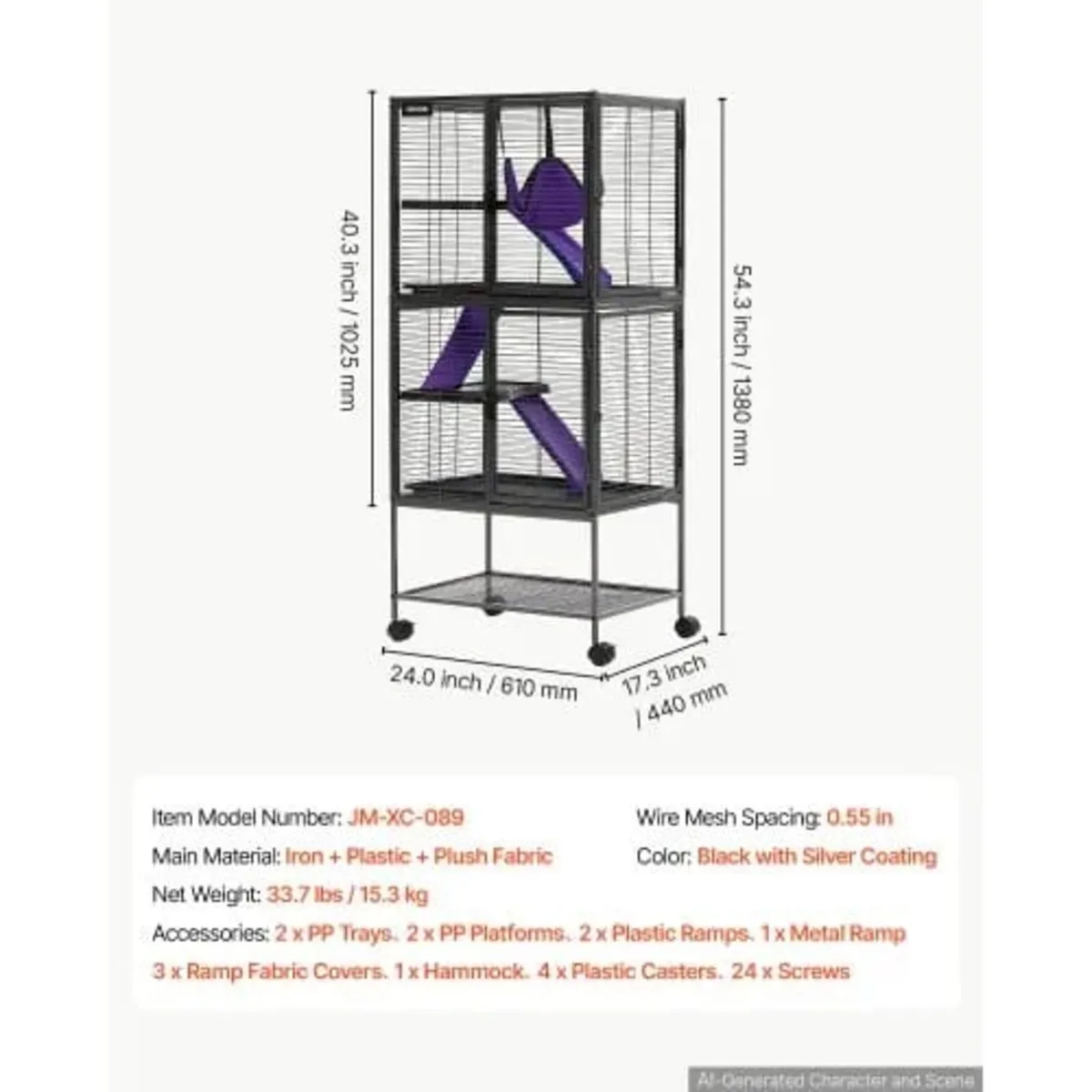 Metal Small Animal Cage 138 cm 4-Tier Rolling Ferr - Image 4