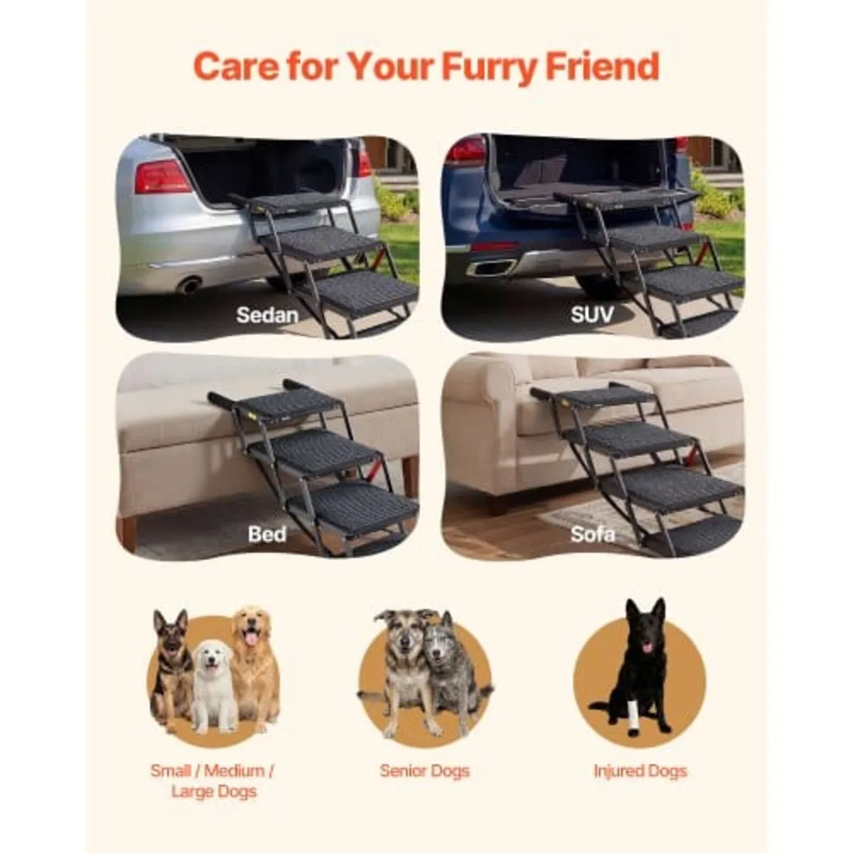 Dog Stairs for Car, 4 Steps Extra Wide Foldable Do - Image 4