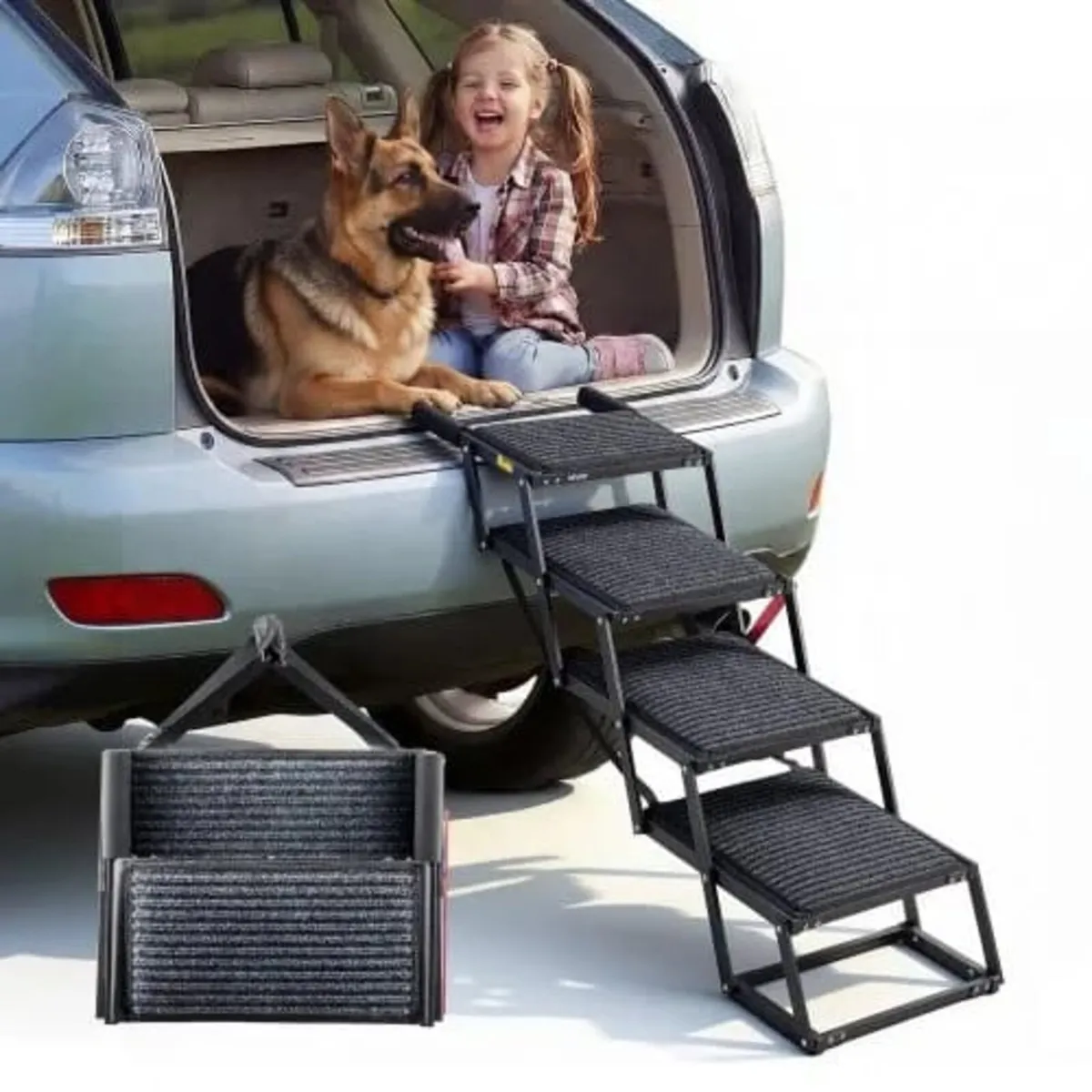 Dog Stairs for Car, 4 Steps Extra Wide Foldable Do - Image 1