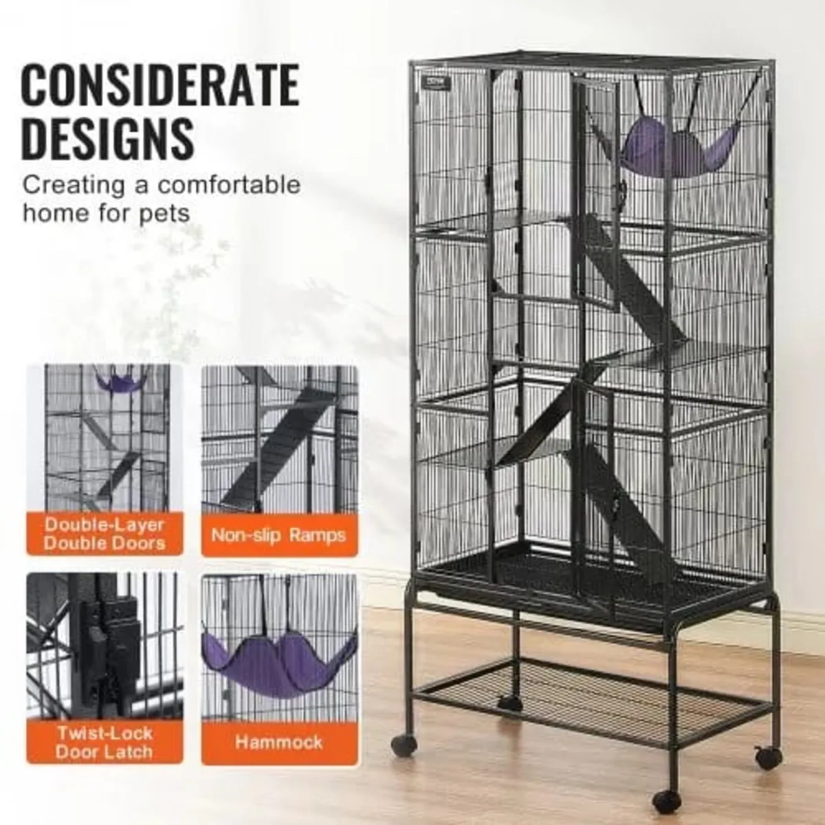 69" Rolling Metal Ferret Cage, Large 4-Tier Critte - Image 3