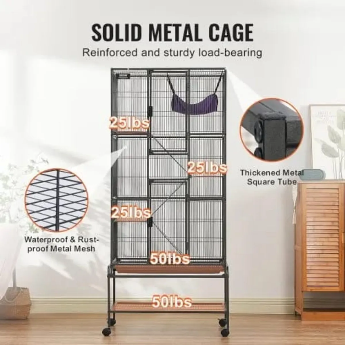 69" Rolling Metal Ferret Cage, Large 4-Tier Critte - Image 4