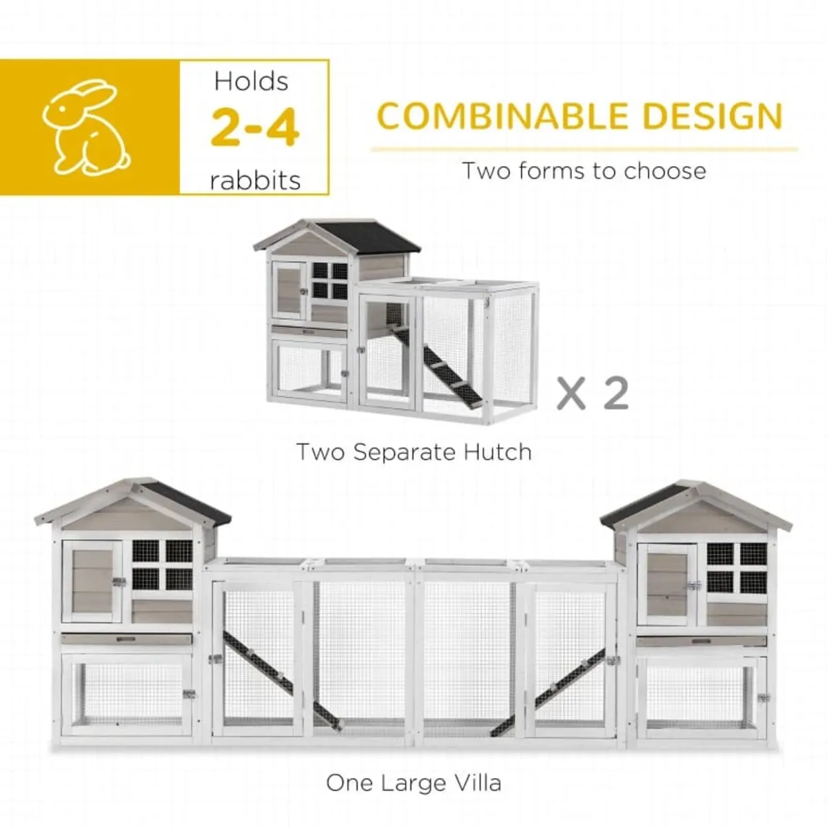 2 in 1 Rabbit Hutch Outdoor Guinea Pig Hutch Bunny - Image 2