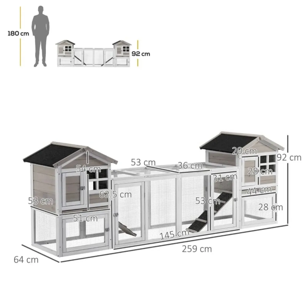 2 in 1 Rabbit Hutch Outdoor Guinea Pig Hutch Bunny - Image 4