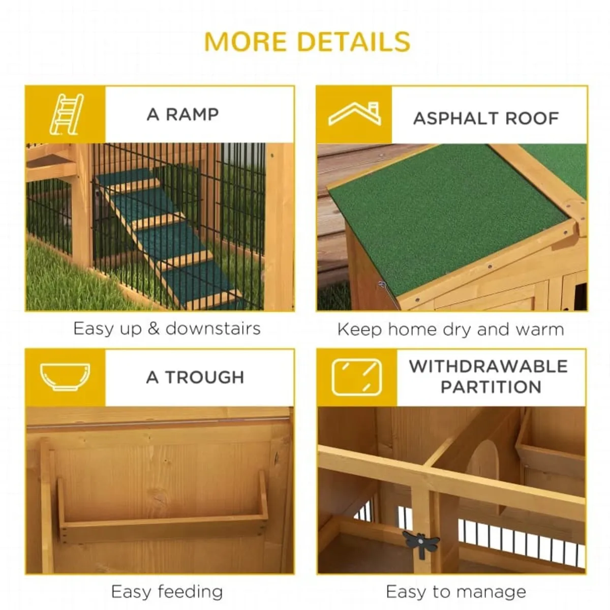 Wooden Rabbit Hutch with Outdoor Run Yellow

Featu - Image 2