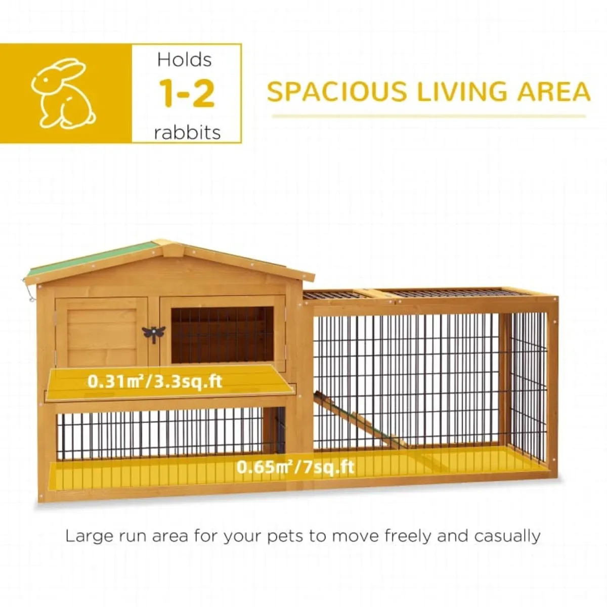 Wooden Rabbit Hutch with Outdoor Run Yellow

Featu - Image 3