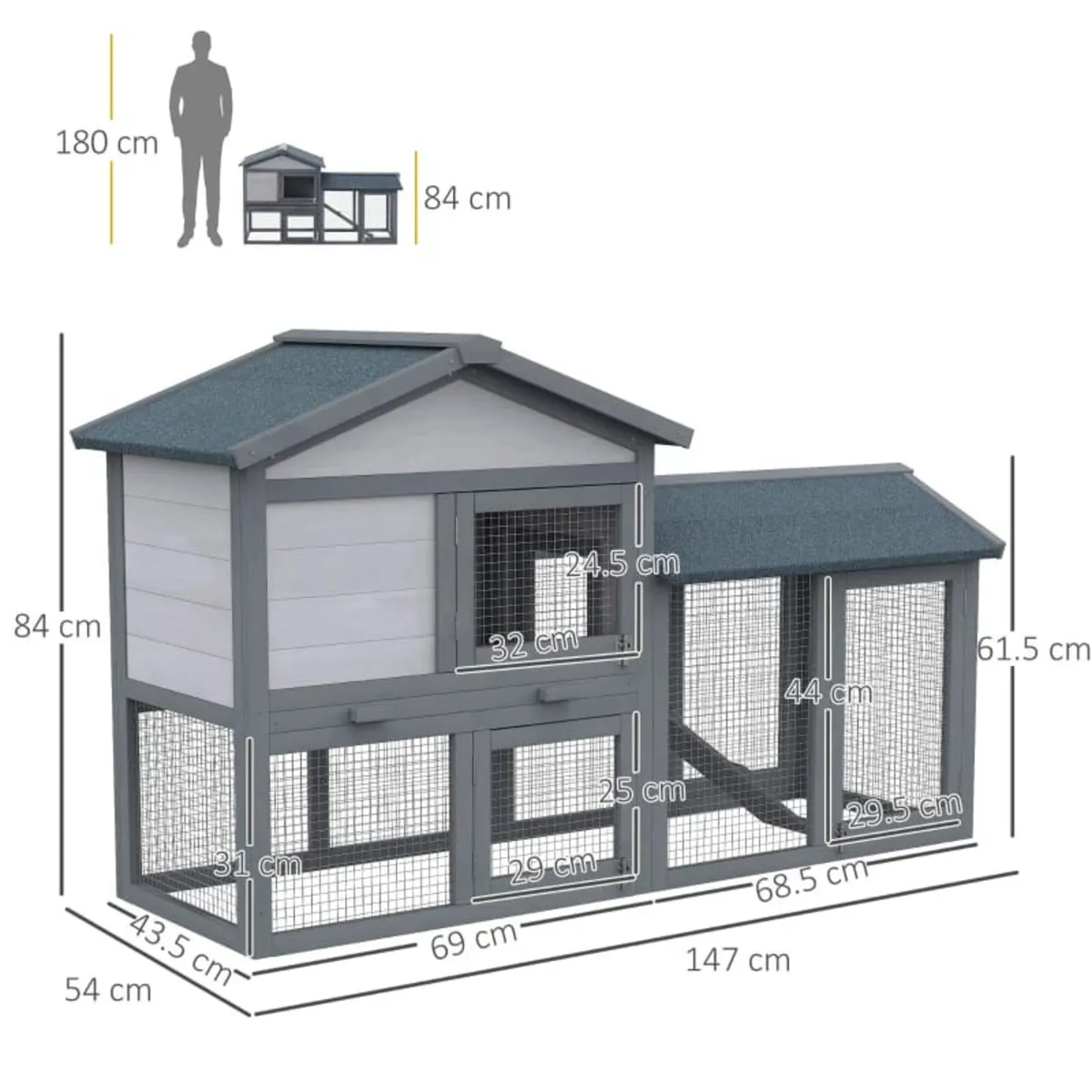 Wooden Rabbit Hutch Outdoor, Double Tier Guinea Pi - Image 3