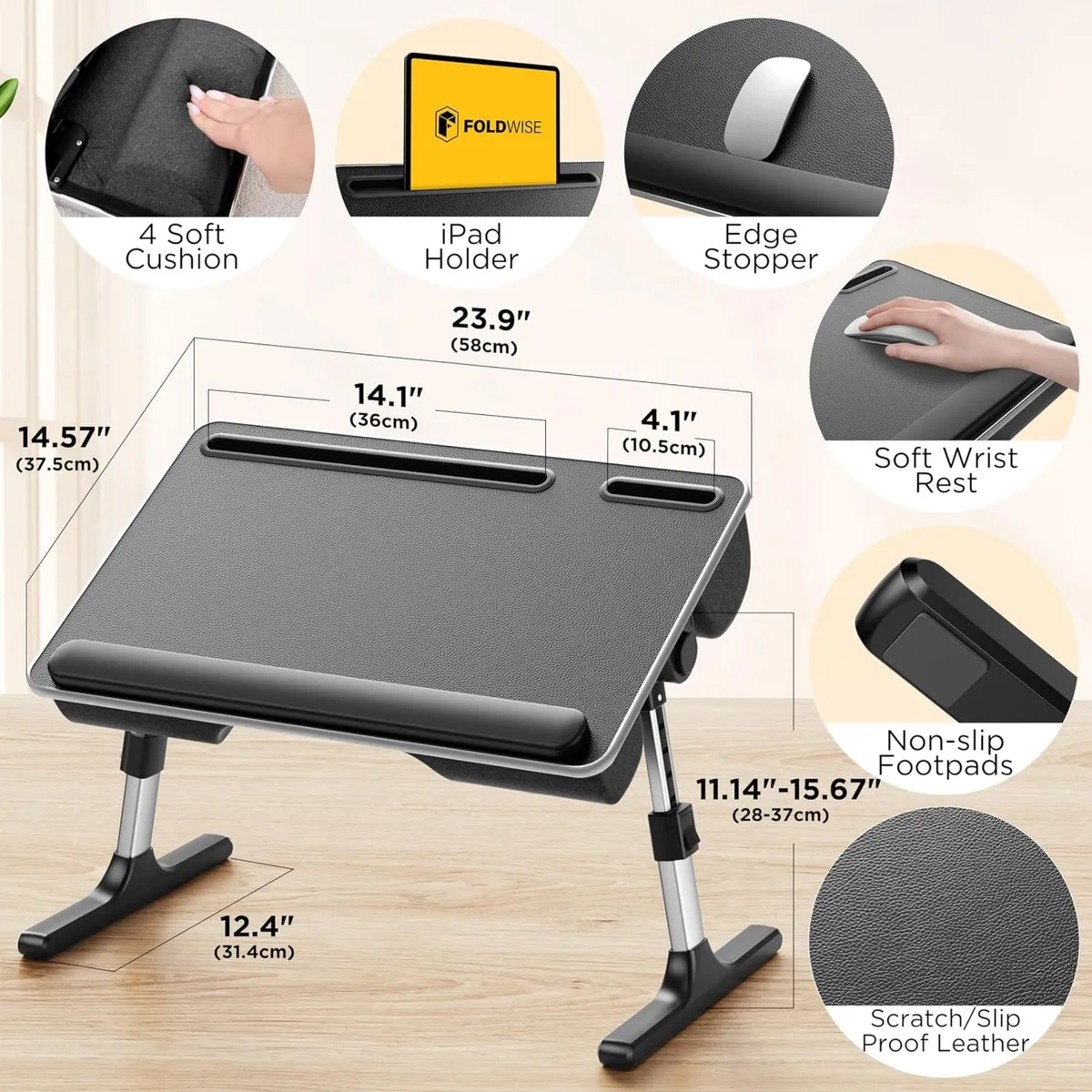 2-In-1 Bed Table Lap Desk Soft Cushions - Image 2