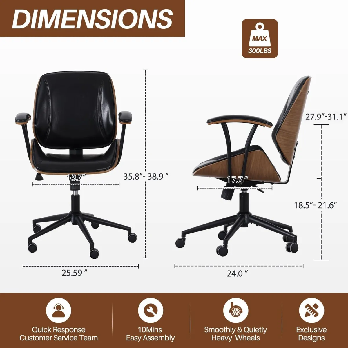 Home Office Desk Chair Mid Back PU Leather - Image 2