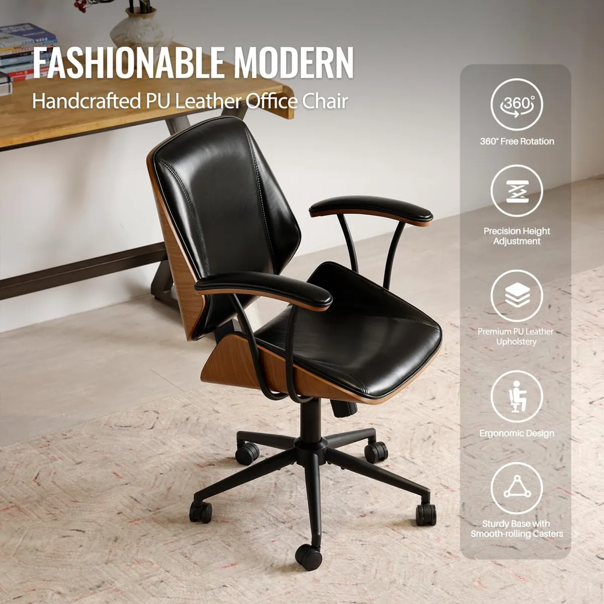 Home Office Desk Chair Mid Back PU Leather - Image 3