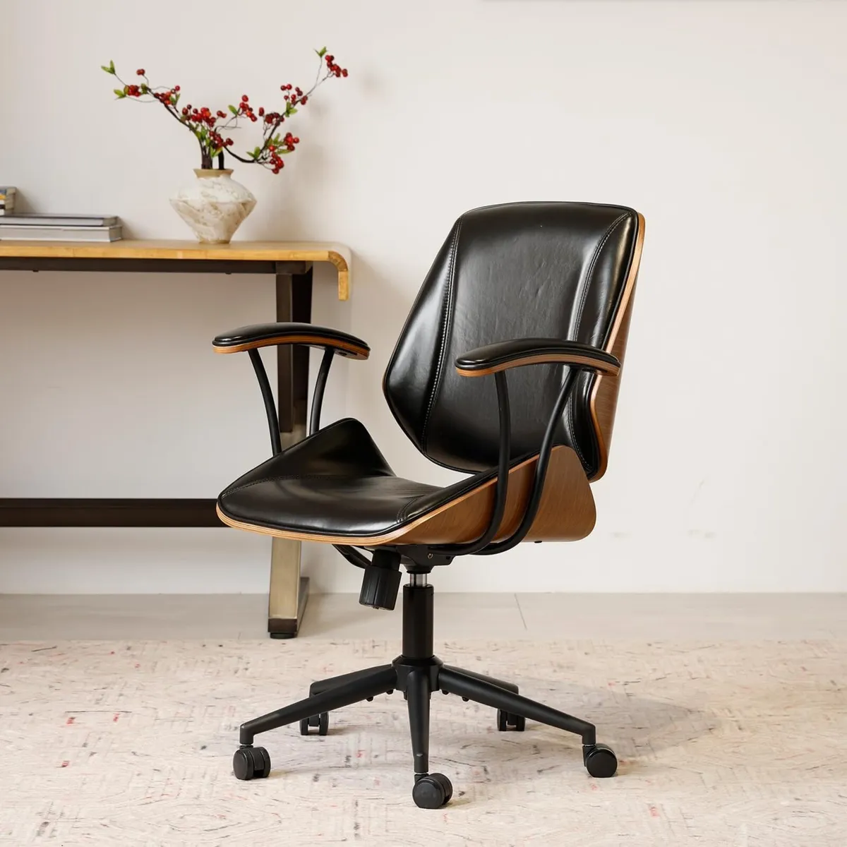 Home Office Desk Chair Mid Back PU Leather - Image 1