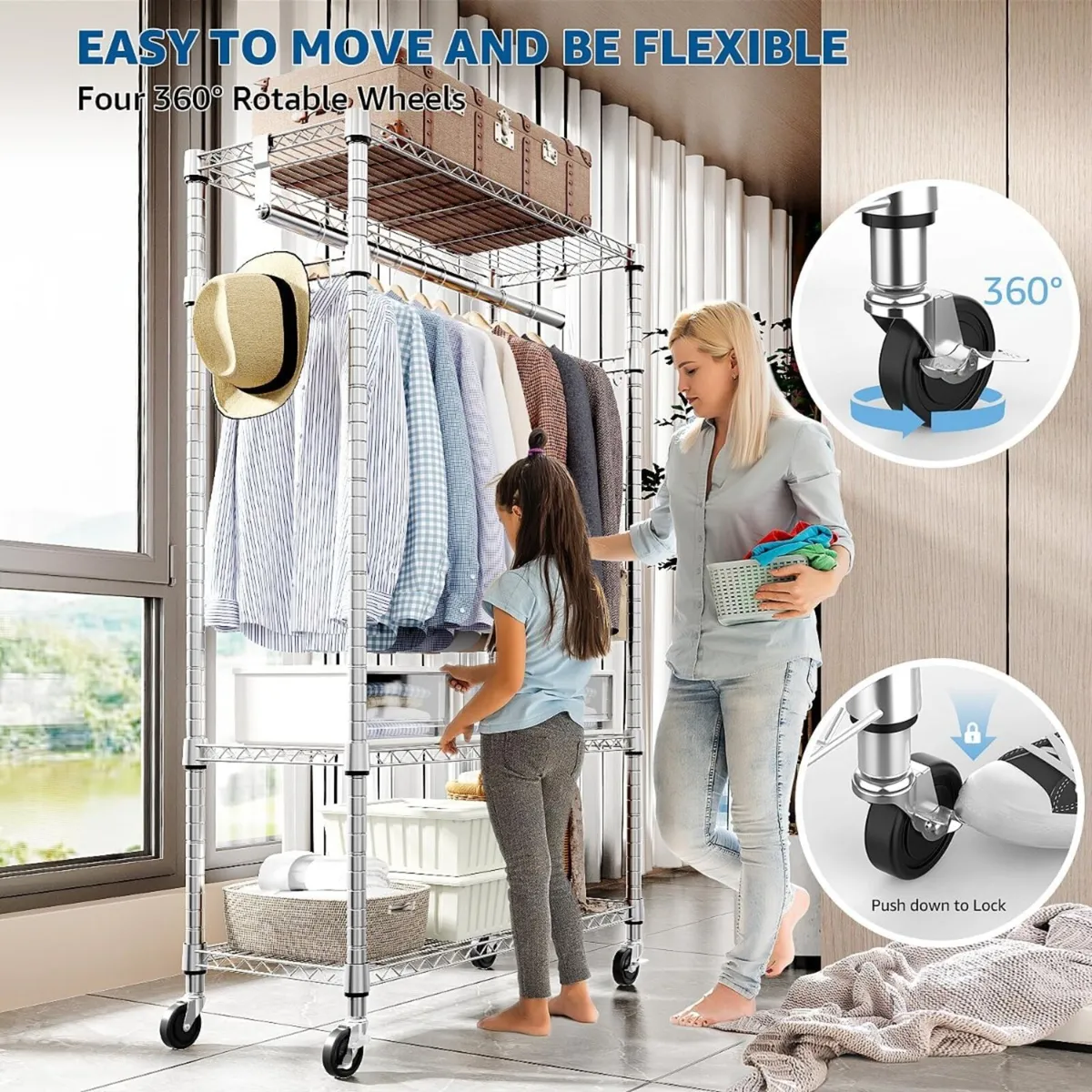 Heavy Duty Rolling Garment Rack 3 Tiers Adjustable - Image 2