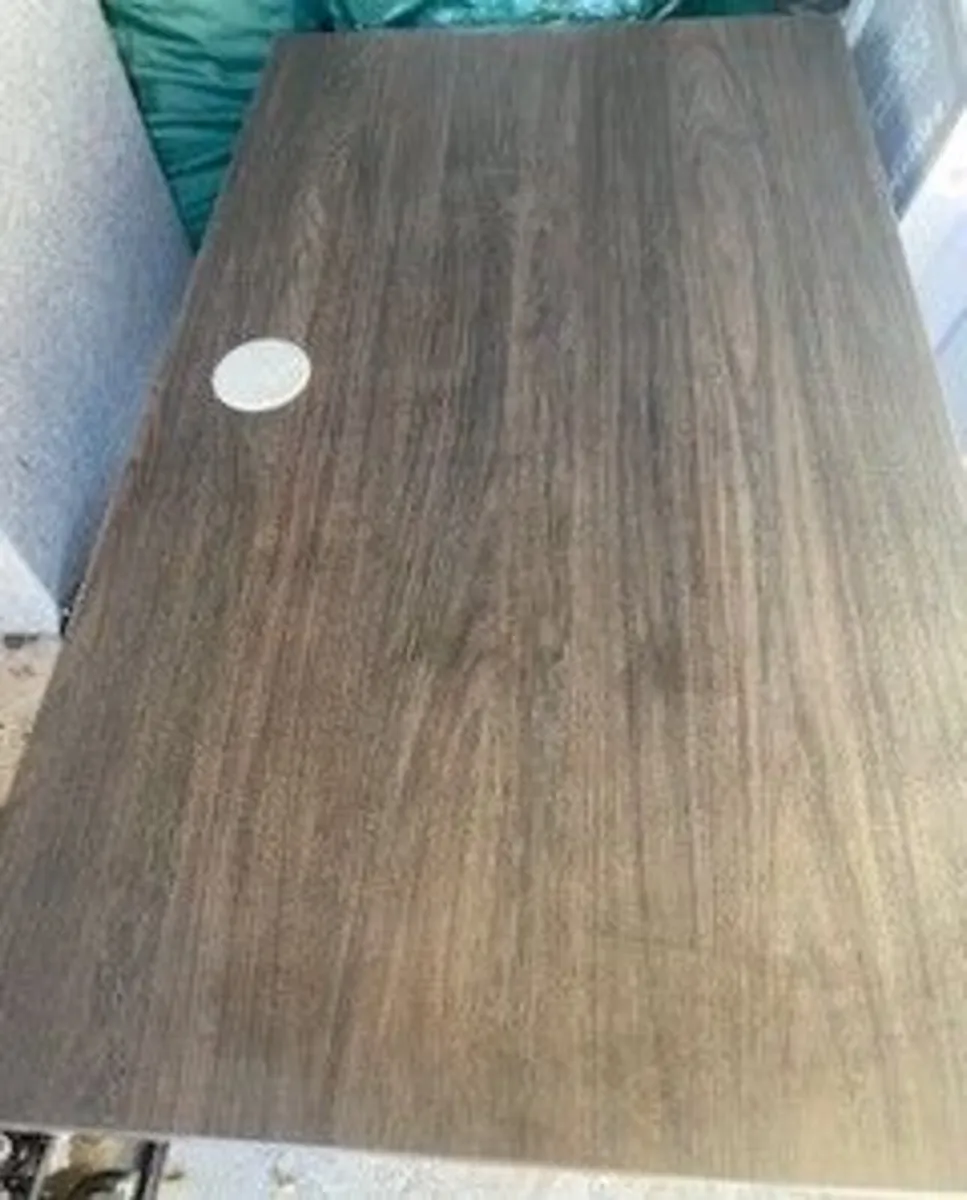 Brown Computer Desk and Black Office Chair - Image 2