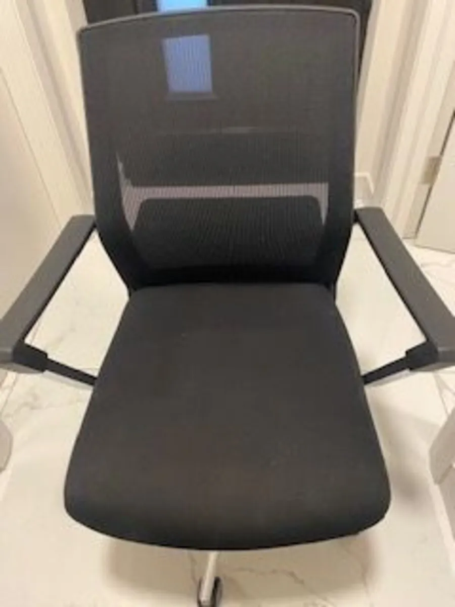Brown Computer Desk and Black Office Chair - Image 1