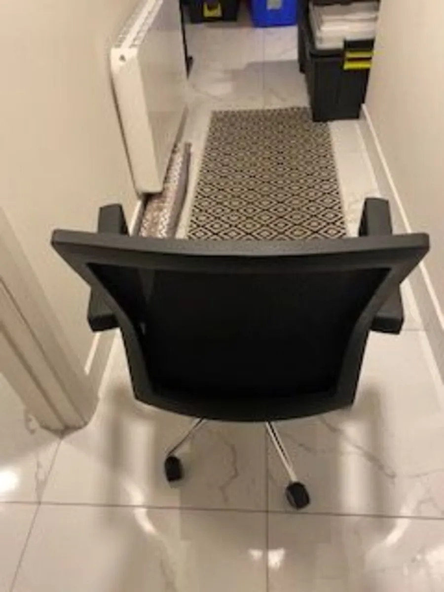 Brown Computer Desk and Black Office Chair - Image 4