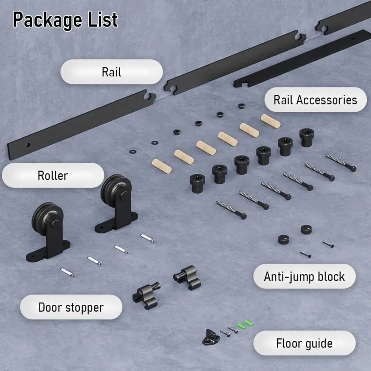 5.5FT Black Sliding Door Track Kit for Barn Doors - Image 3