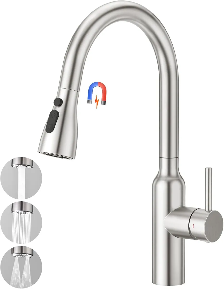 High Arc Kitchen Sink Mixer Tap with Pull - Image 1
