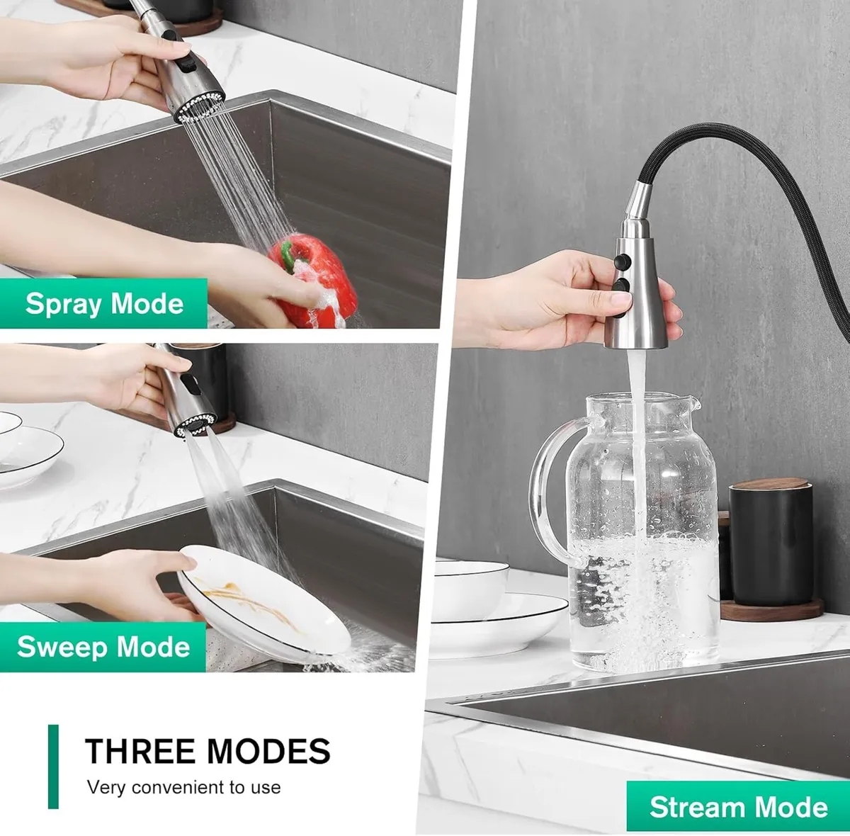 High Arc Kitchen Sink Mixer Tap with Pull - Image 3