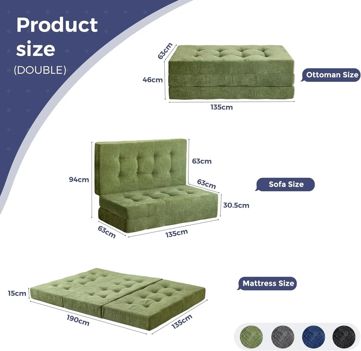 Folding Mattress Chenille Fabric Sofa Bed - Image 2