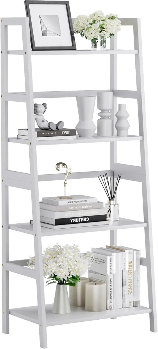 Ladder Shelf 4 Tier Bookshelf Bookcase with Bamboo - Image 1
