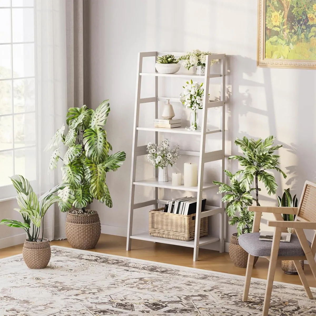 Ladder Shelf 4 Tier Bookshelf Bookcase with Bamboo - Image 4