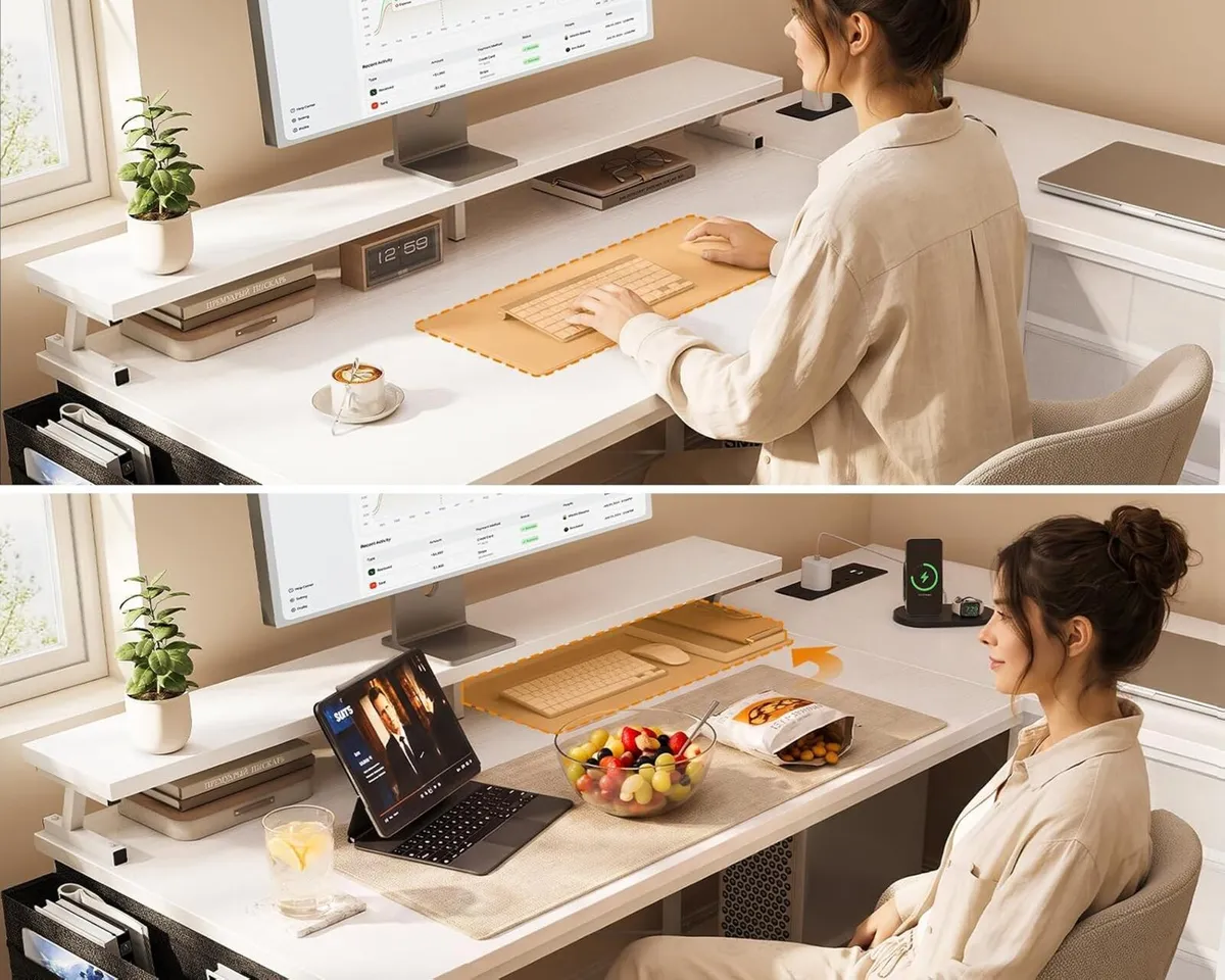 L Shaped Computer Desk with Drawers Monitor Stand - Image 4