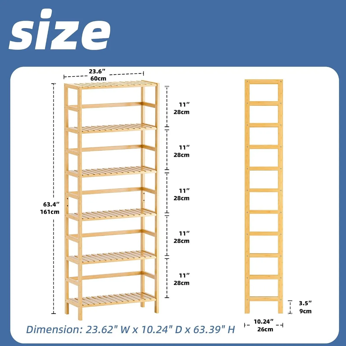 Bamboo Shelf 6-Tier Adjustable Tall Open Bookcase - Image 3