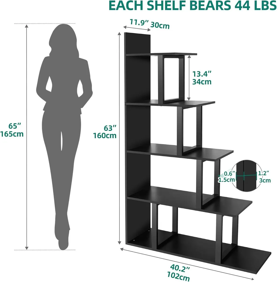 5-Shelf Bookshelf L-Shape Freestanding Ladder - Image 3