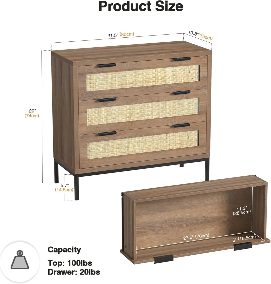 Rattan Chest of Drawers with 3 Space-Saving - Image 3