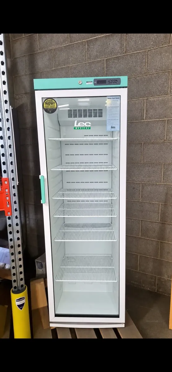 LEC Medical 400L Glass Door Free Standing Fridge