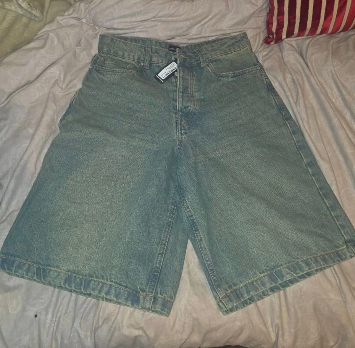 Stonewashed-Coloured (greenish-blue) BoohooManJorts - Image 1