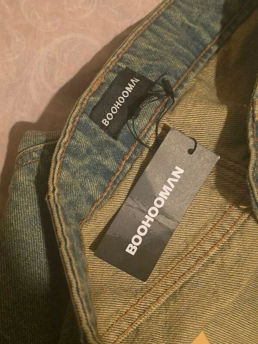 Stonewashed-Coloured (greenish-blue) BoohooManJorts - Image 2