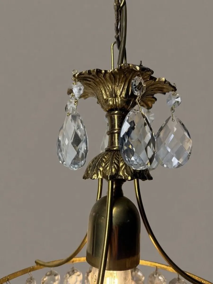 Vintage French Brass & Crystal Lantern Chandelier - Image 3