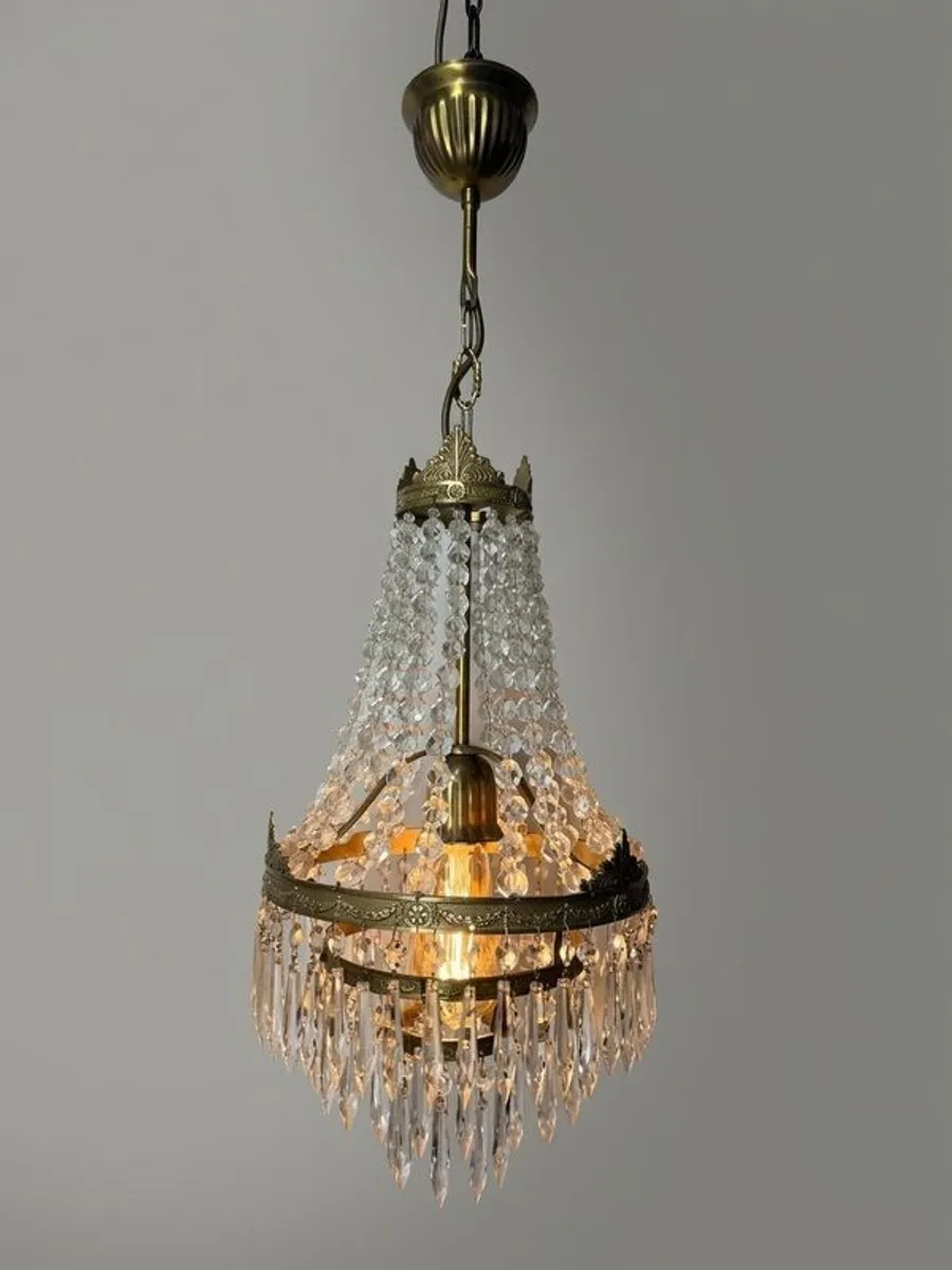 Vintage French Brass & Glass Cascading Chandelier - Image 1