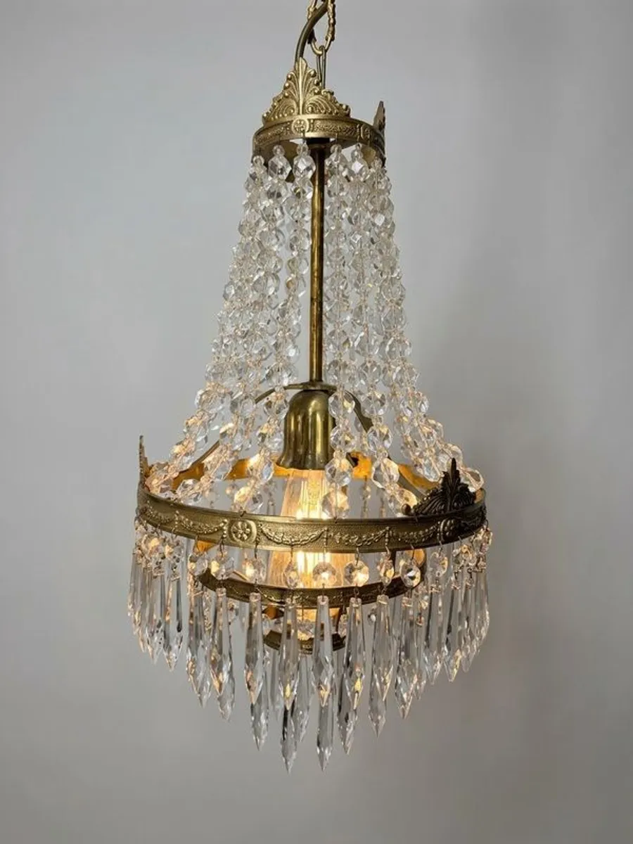 Vintage French Brass & Glass Cascading Chandelier - Image 2