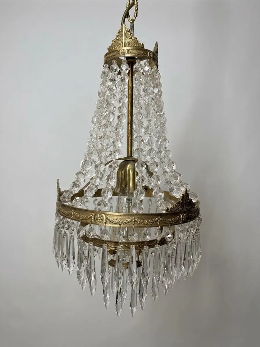 Vintage French Brass & Glass Cascading Chandelier - Image 3