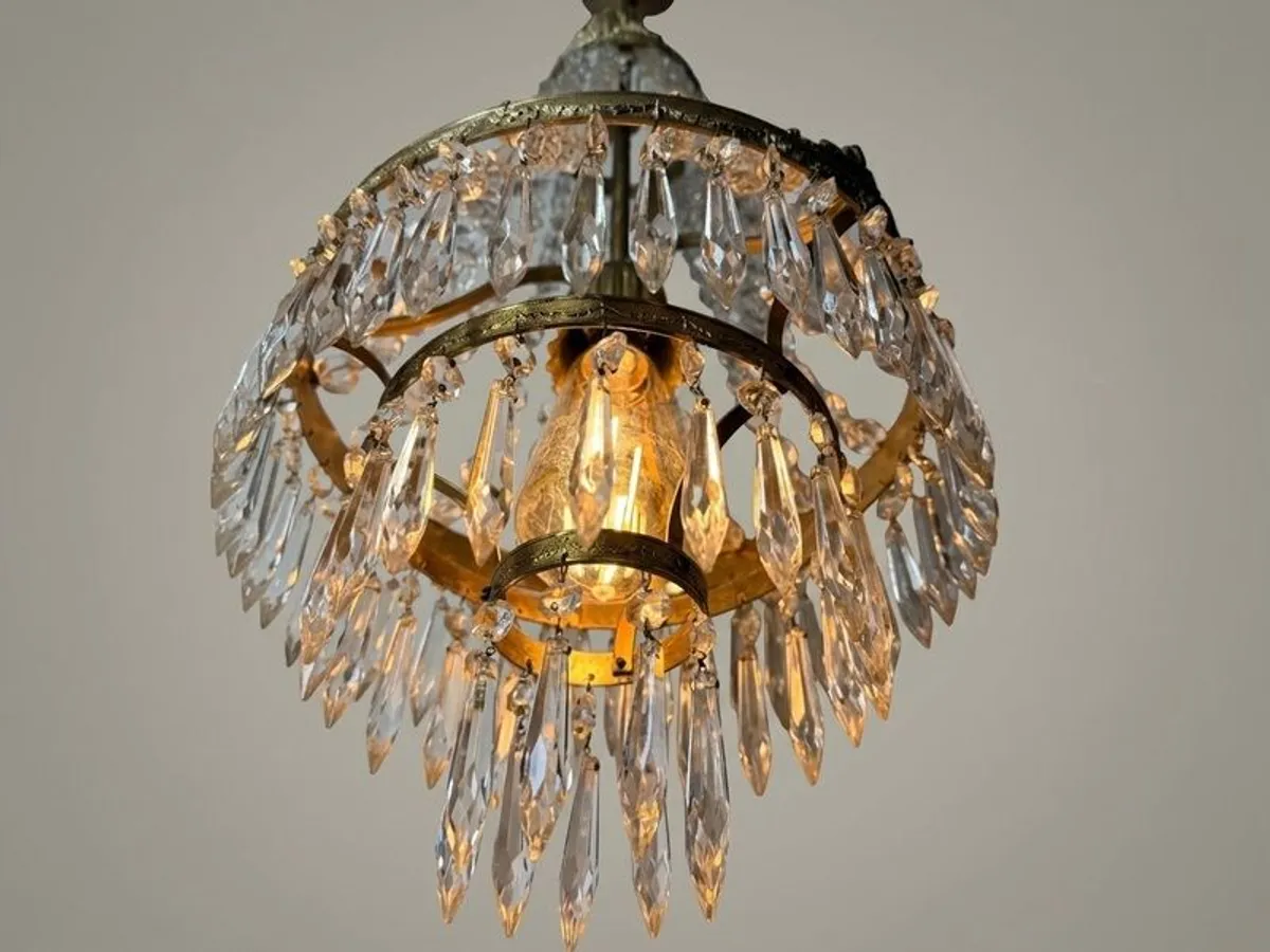 Vintage French Brass & Glass Cascading Chandelier - Image 4